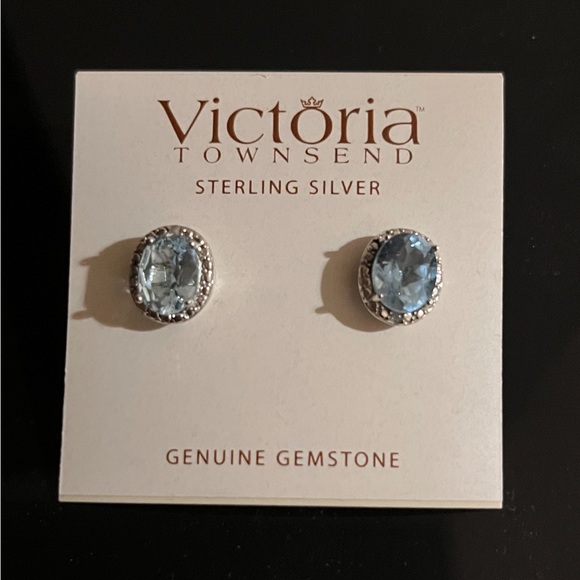 Sky blue topaz earrings w/ diamond chip accents - Picture 1 of 3